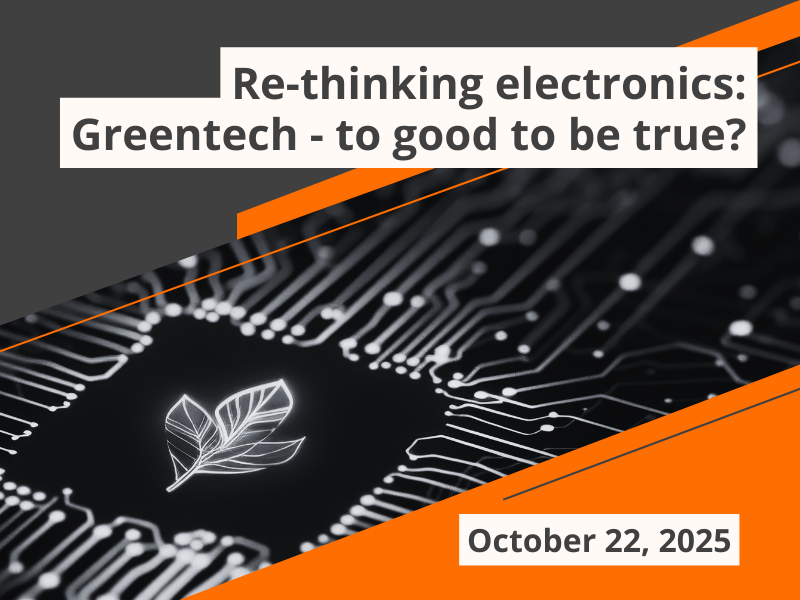 A leaf symbol laying on a circuit board symbolizing the topic sustainability to announce a corresponding event